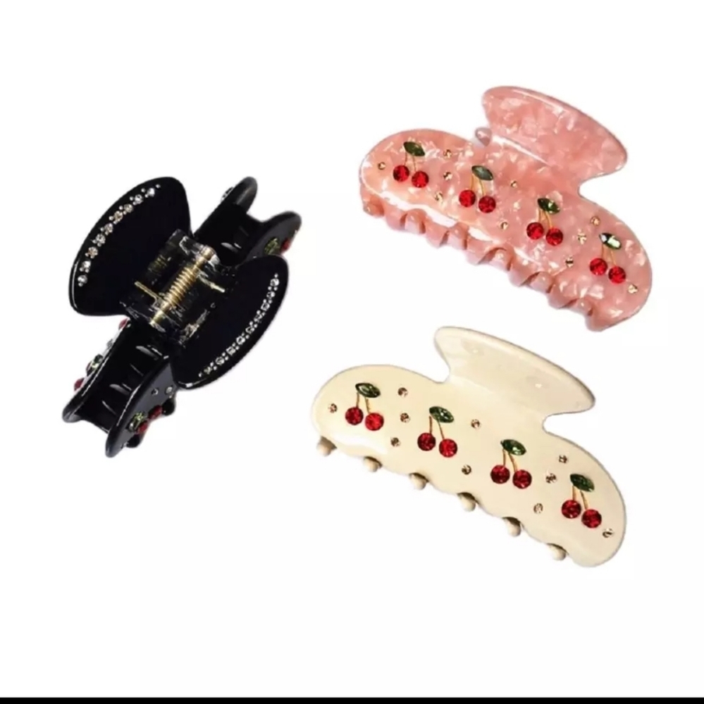 NEW Pink Cherry Hair Claw Hair Claw Clip - Picture 3 of 7